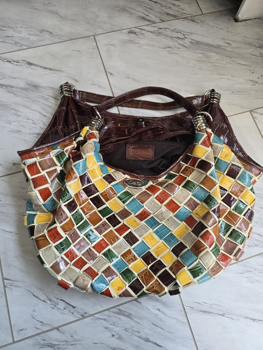 D&G Dolce & Gabbana Multicolor Woven Leather Hobo Bag | Vintage Italian Designer